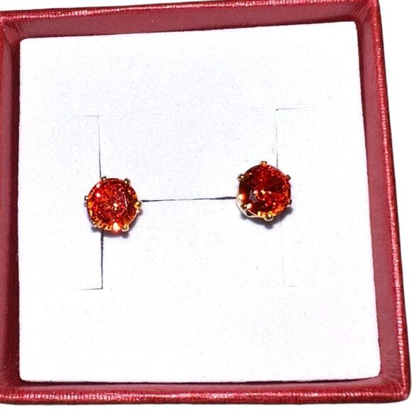 Ruby cz July birthday post earrings with 14k gold plated post. New - Picture 3 of 6